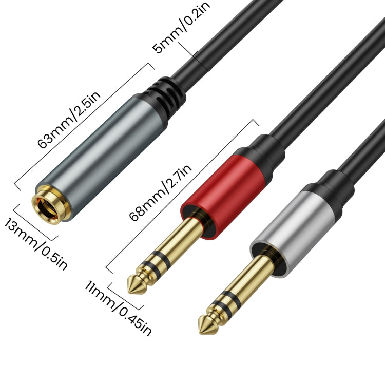 1m Gold Plated 6.35mm Female to 2 x 6.35mm Male Stereo Audio Adapter Y Splitter Cable(Black) - Video & Audio Cable by buy2fix | Online Shopping UK | buy2fix