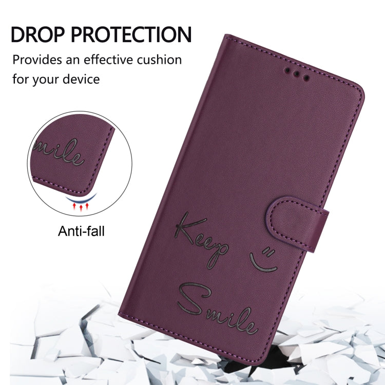 For OnePlus 11 Smile Embossing RFID Leather Phone Case(Violet) - OnePlus Cases by buy2fix | Online Shopping UK | buy2fix