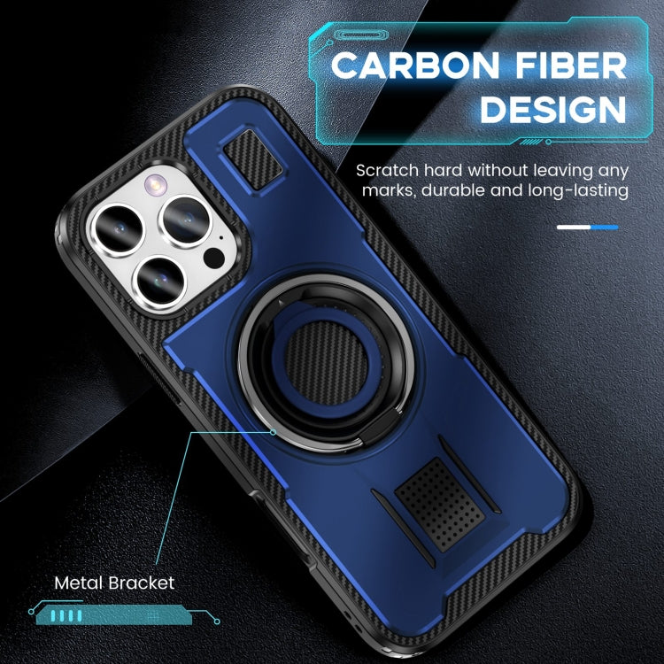 For iPhone 16 Pro Ring Holder Carbon Fiber PC Hybrid TPU Phone Case(Blue) - iPhone 16 Pro Cases by buy2fix | Online Shopping UK | buy2fix