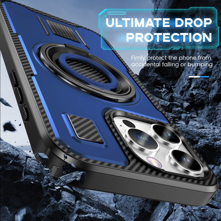 For iPhone 16 Pro Ring Holder Carbon Fiber PC Hybrid TPU Phone Case(Blue) - iPhone 16 Pro Cases by buy2fix | Online Shopping UK | buy2fix