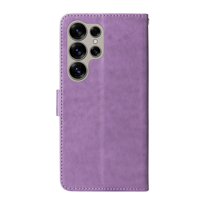 For Samsung Galaxy S25 Ultra 5G Embossed Butterfly Flowers Leather Phone Case(Purple) - Galaxy S25 Ultra 5G Cases by buy2fix | Online Shopping UK | buy2fix