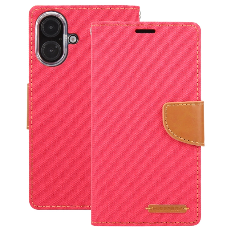 For iPhone 16 Plus GOOSPERY CANVAS DIARY Fabric Texture Flip Leather Phone Case(Red) - iPhone 16 Plus Cases by GOOSPERY | Online Shopping UK | buy2fix