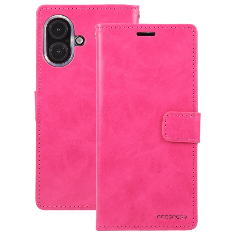 For iPhone 16 Plus GOOSPERY BLUE MOON Crazy Horse Texture Leather Phone Case(Rose Red) - iPhone 16 Plus Cases by GOOSPERY | Online Shopping UK | buy2fix