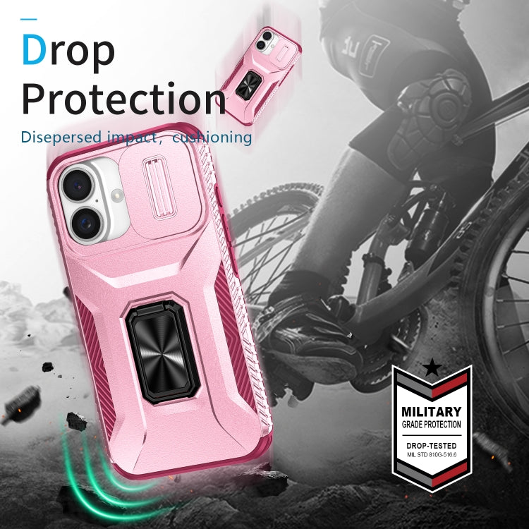 For iPhone 16 Sliding Camshield Holder Phone Case(Pink + Rose Red) - iPhone 16 Cases by buy2fix | Online Shopping UK | buy2fix