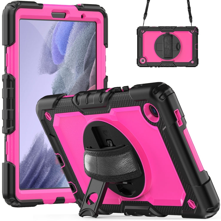 For Samsung Galaxy Tab A7 Lite T220 Silicone Hybrid PC Tablet Case with Shoulder Strap(Rose Red + Black) - Tab A7 Lite T220 / T225 by buy2fix | Online Shopping UK | buy2fix