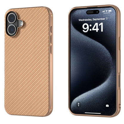 For iPhone 16 Plus Nano Electroplating Carbon Fiber Texture Phone Case(Gold) - iPhone 16 Plus Cases by buy2fix | Online Shopping UK | buy2fix