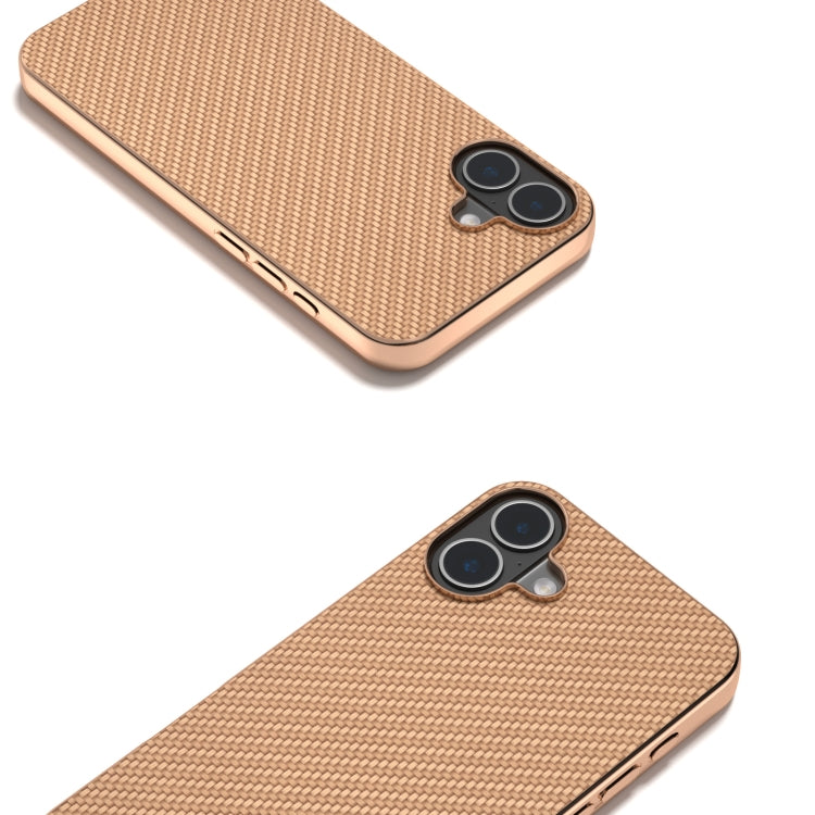 For iPhone 16 Plus Nano Electroplating Carbon Fiber Texture Phone Case(Gold) - iPhone 16 Plus Cases by buy2fix | Online Shopping UK | buy2fix