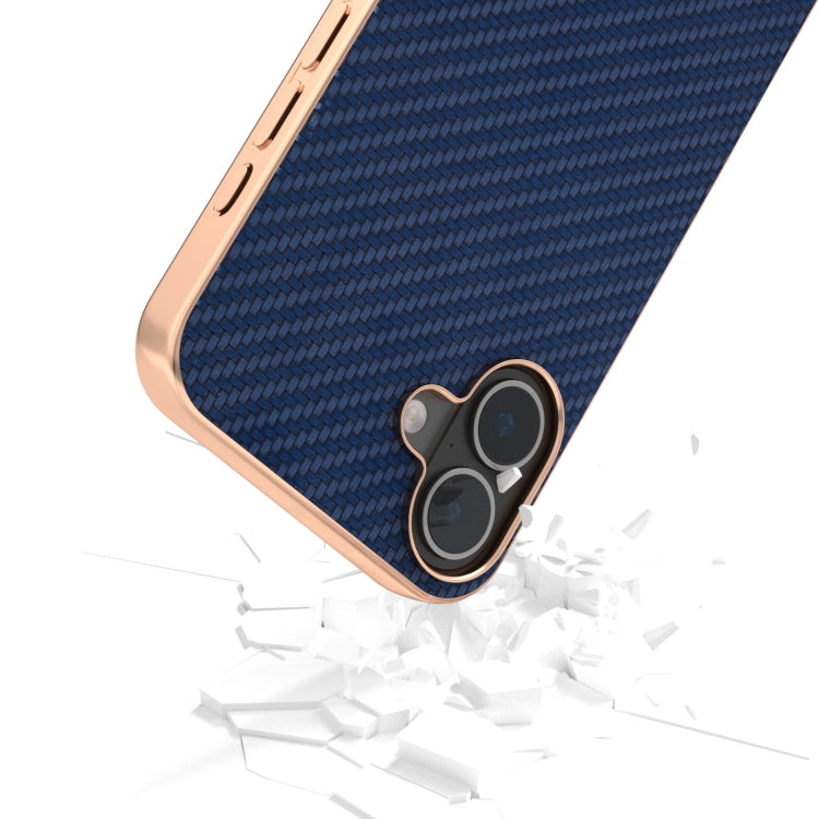 For iPhone 16 Nano Electroplating Carbon Fiber Texture Phone Case(Navy Blue) - iPhone 16 Cases by buy2fix | Online Shopping UK | buy2fix