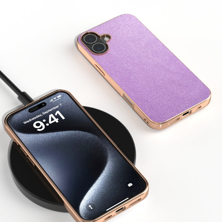 For iPhone 16 Electroplating Frame Glitter Shockproof Phone Case(Purple) - iPhone 16 Cases by buy2fix | Online Shopping UK | buy2fix