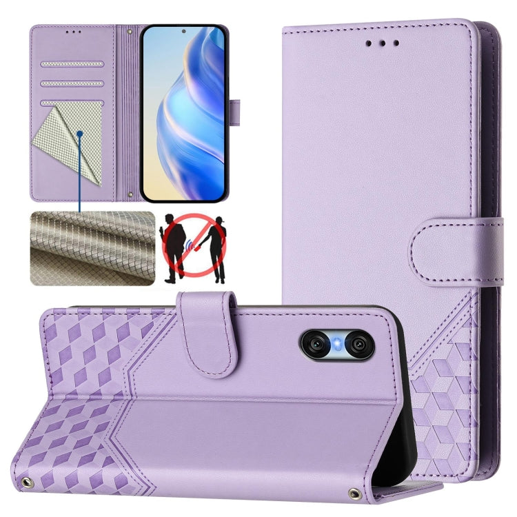 For Sony Xperia 10 VI 2024 Honeycomb Embossing RFID Leather Phone Case(Light Purple) - Sony Cases by buy2fix | Online Shopping UK | buy2fix