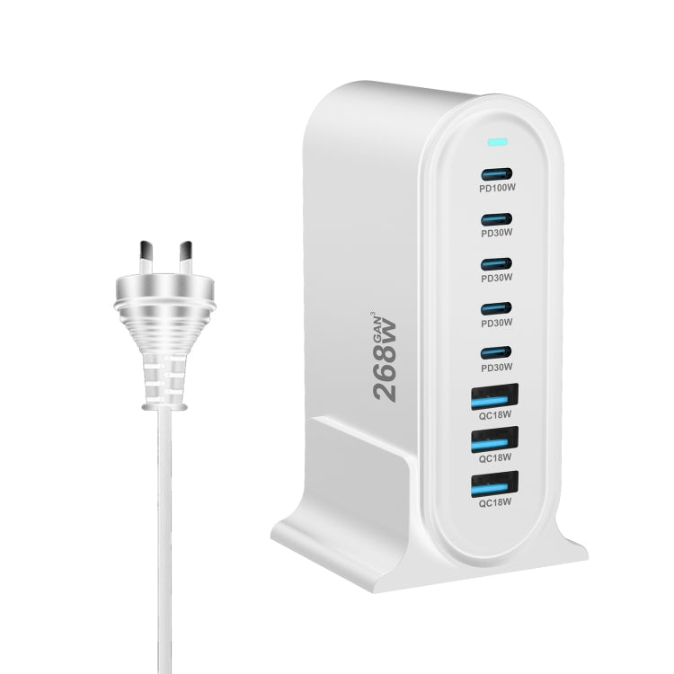 YMX-968 268W 5Type-C, 3USB 8-Ports Desktop Fast Charger, Plug Type:AU Plug(White) - Multifunction Charger by buy2fix | Online Shopping UK | buy2fix