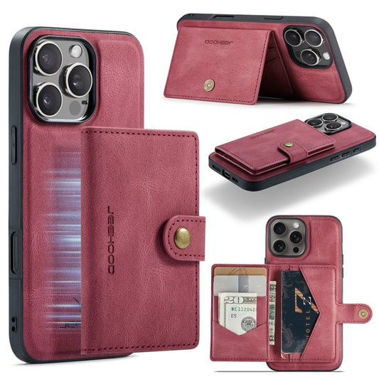 For iPhone 16 Pro JEEHOOD J01 Retro Magnetic Detachable Wallet Phone Case(Red) - iPhone 16 Pro Cases by JEEHOOD | Online Shopping UK | buy2fix