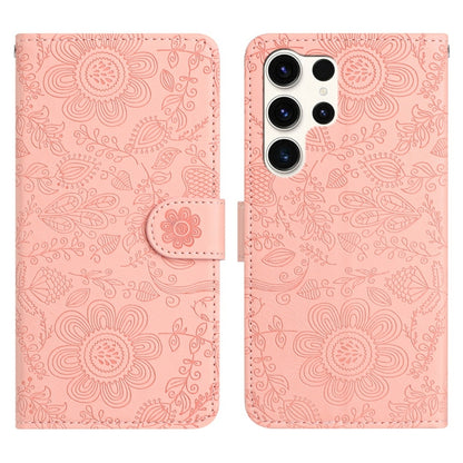 For Samsung Galaxy S25 Ultra 5G Floral Embossed Pattern Leather Phone Case(Pink) - Galaxy S25 Ultra 5G Cases by buy2fix | Online Shopping UK | buy2fix