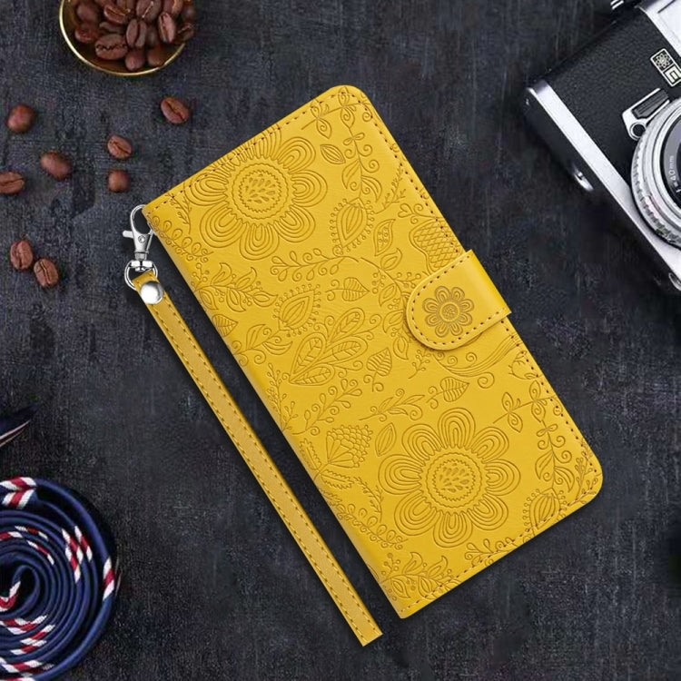 For Samsung Galaxy S25 5G Floral Embossed Pattern Leather Phone Case(Yellow) - Galaxy S25 5G Cases by buy2fix | Online Shopping UK | buy2fix