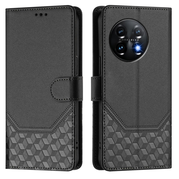 For OnePlus 11 Honeycomb Embossing RFID Leather Phone Case(Black) - OnePlus Cases by buy2fix | Online Shopping UK | buy2fix