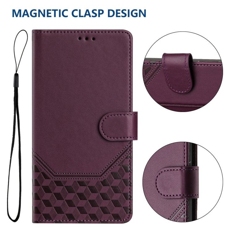 For Samsung Galaxy S25 5G Honeycomb Embossing RFID Leather Phone Case(Violet) - Galaxy S25 5G Cases by buy2fix | Online Shopping UK | buy2fix