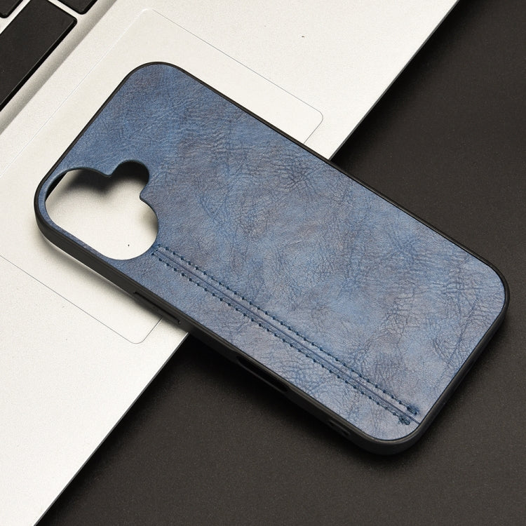 For iPhone 16 Plus Cow Pattern Sewing Back Cover Phone Case(Blue) - iPhone 16 Plus Cases by buy2fix | Online Shopping UK | buy2fix