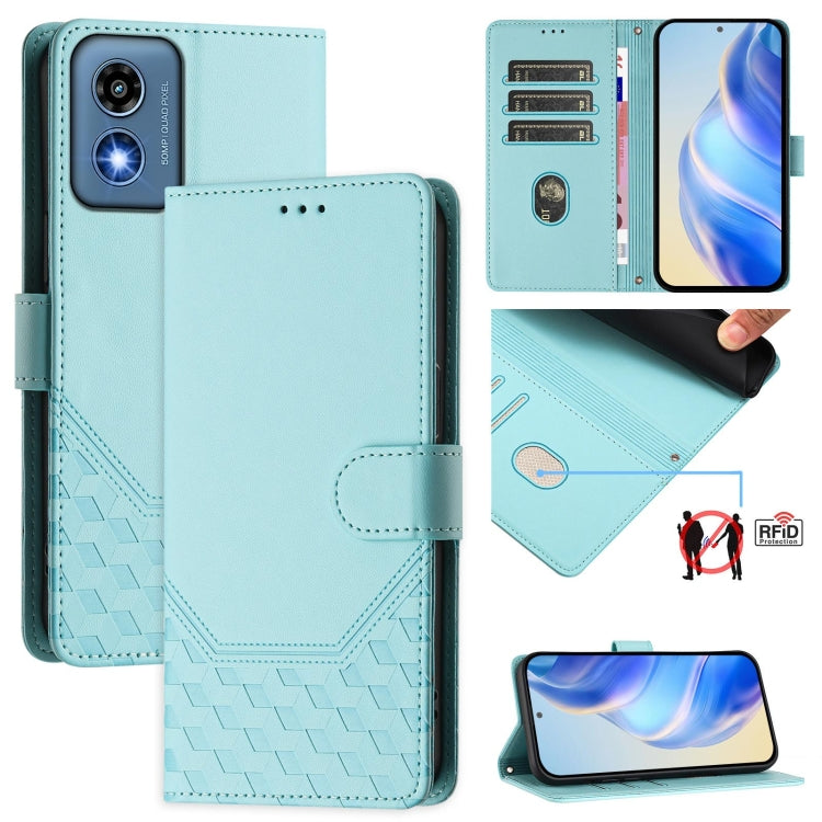 For Motorola Moto G Play 5G 2024 Oversea Honeycomb Embossing RFID Leather Phone Case(Mint Green) - Motorola Cases by buy2fix | Online Shopping UK | buy2fix