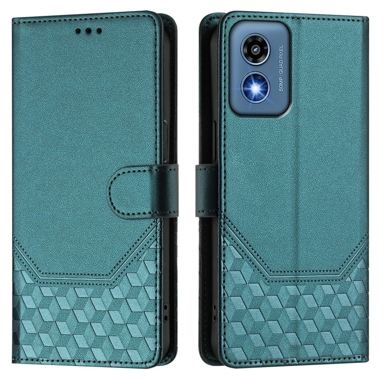 For Motorola Moto G 5G 2024 Oversea Honeycomb Embossing RFID Leather Phone Case(Peacock Green) - Motorola Cases by buy2fix | Online Shopping UK | buy2fix