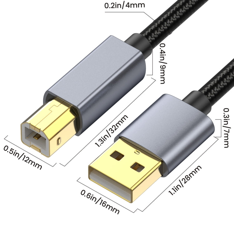 USB 2.0 A Male to B Male Square Port Printer Data Transmission Extension Cable, Length:3m - USB Cable by buy2fix | Online Shopping UK | buy2fix