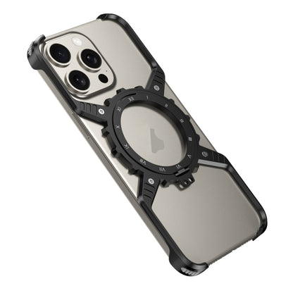 For iPhone 16 Pro Max Mechanical Gear MagSafe Holder Borderless Metal Phone Case(Black) - iPhone 16 Pro Max Cases by buy2fix | Online Shopping UK | buy2fix