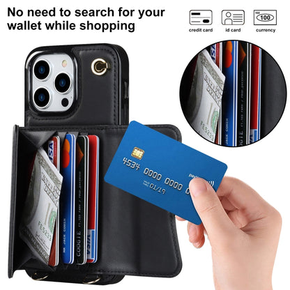 For iPhone 16 Pro RFID Card Slot Phone Case with Long Lanyard(Black) - iPhone 16 Pro Cases by buy2fix | Online Shopping UK | buy2fix