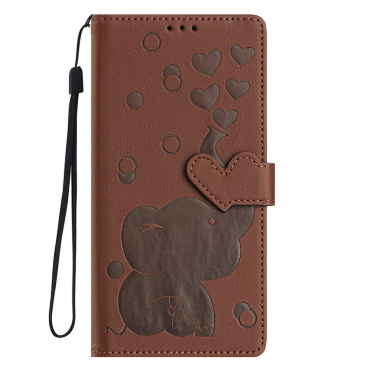 For Samsung Galaxy S25 Ultra 5G Cartoon Elephant Embossed Leather Phone Case(Brown) - Galaxy S25 Ultra 5G Cases by buy2fix | Online Shopping UK | buy2fix