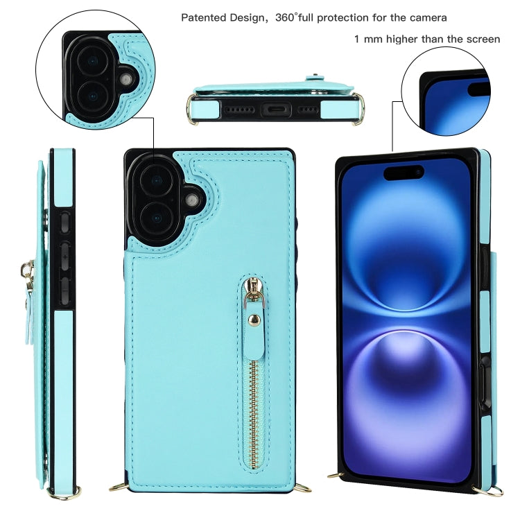 For iPhone 16 Plus Cross-body Zipper Square Phone Case(Green) - iPhone 16 Plus Cases by buy2fix | Online Shopping UK | buy2fix