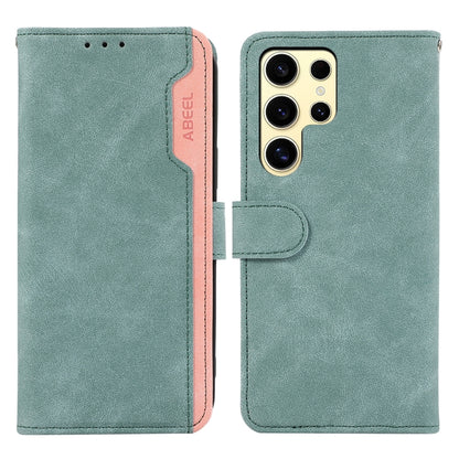 For Samsung Galaxy S25 Ultra 5G ABEEL Color Block Magnetic RFID Leather Phone Case(Cyan-Pink) - Galaxy S25 Ultra 5G Cases by buy2fix | Online Shopping UK | buy2fix