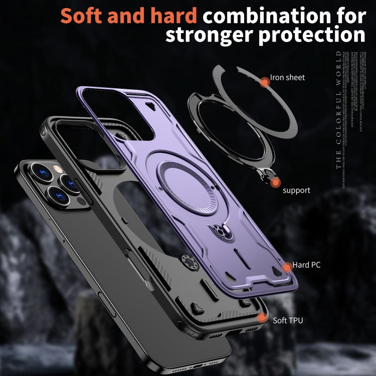 For iPhone 16 Pro Max PC Hybrid TPU Armor MagSafe Holder Phone Case(Purple) - iPhone 16 Pro Max Cases by buy2fix | Online Shopping UK | buy2fix