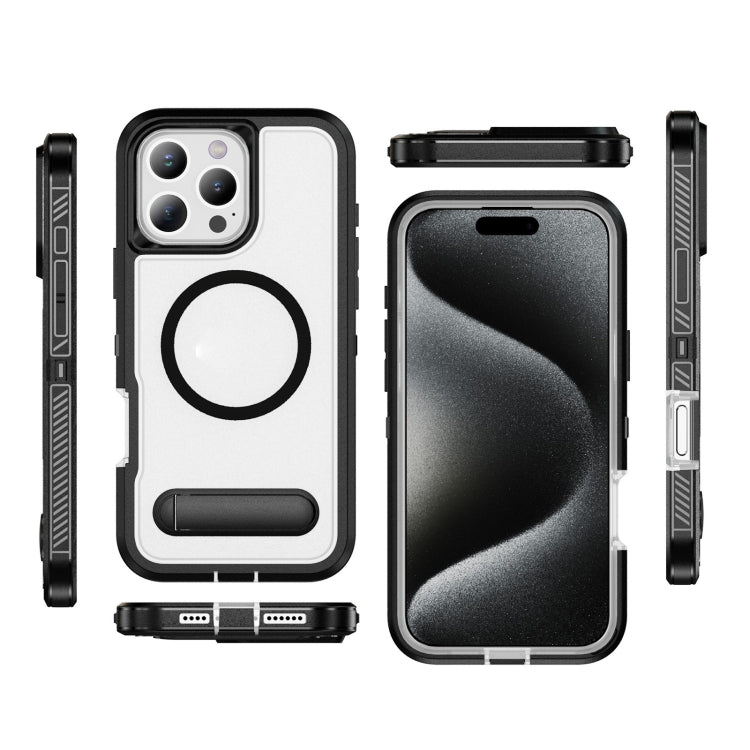 For iPhone 16 Pro Max Guard MagSafe Holder Matte PC Hybrid TPU Phone Case(Black Transparent) - iPhone 16 Pro Max Cases by buy2fix | Online Shopping UK | buy2fix