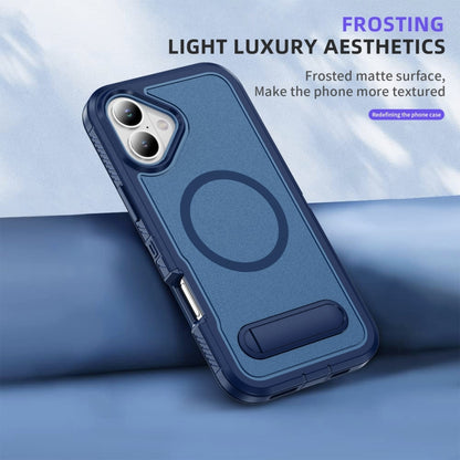 For iPhone 16 Guard MagSafe Holder Matte PC Hybrid TPU Phone Case(Royal Blue) - iPhone 16 Cases by buy2fix | Online Shopping UK | buy2fix