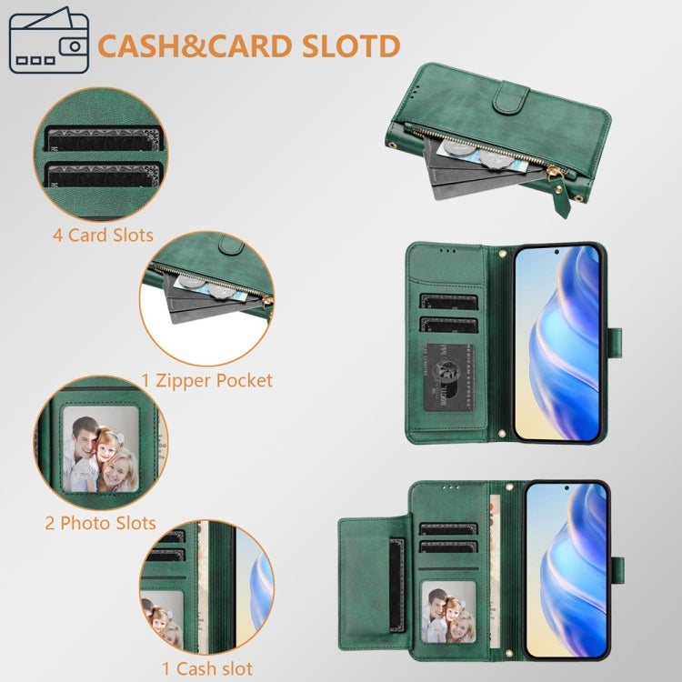 For iPhone 16 Pro Max Multi-Card Slots Zipper Wallet Leather Phone Case(Green) - iPhone 16 Pro Max Cases by buy2fix | Online Shopping UK | buy2fix