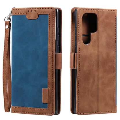 For Samsung Galaxy S25 Ultra 5G Retro Splicing Horizontal Flip Leather Phone Case(Blue) - Galaxy S25 Ultra 5G Cases by buy2fix | Online Shopping UK | buy2fix