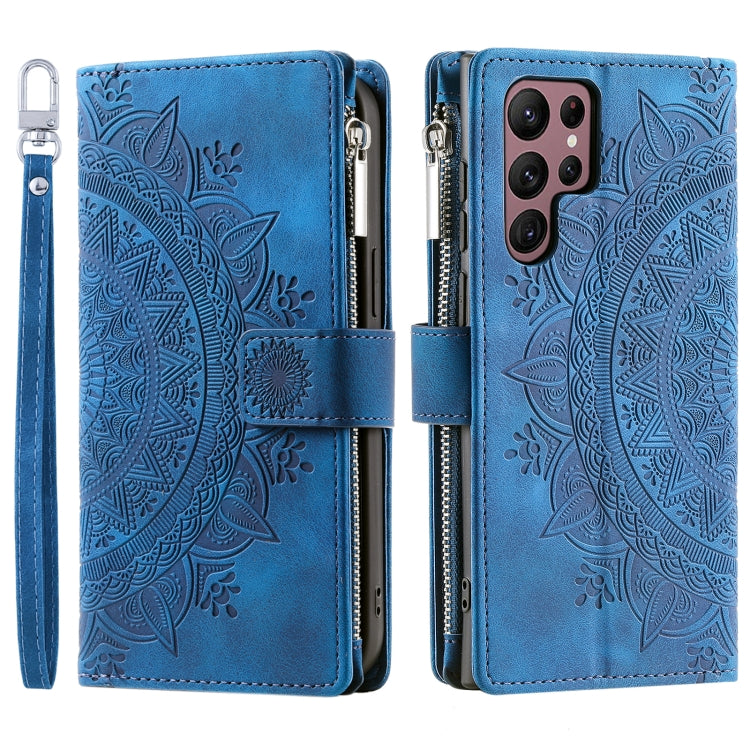 For Samsung Galaxy S25 Ultra 5G Multi-Card Totem Zipper Leather Phone Case(Blue) - Galaxy S25 Ultra 5G Cases by buy2fix | Online Shopping UK | buy2fix