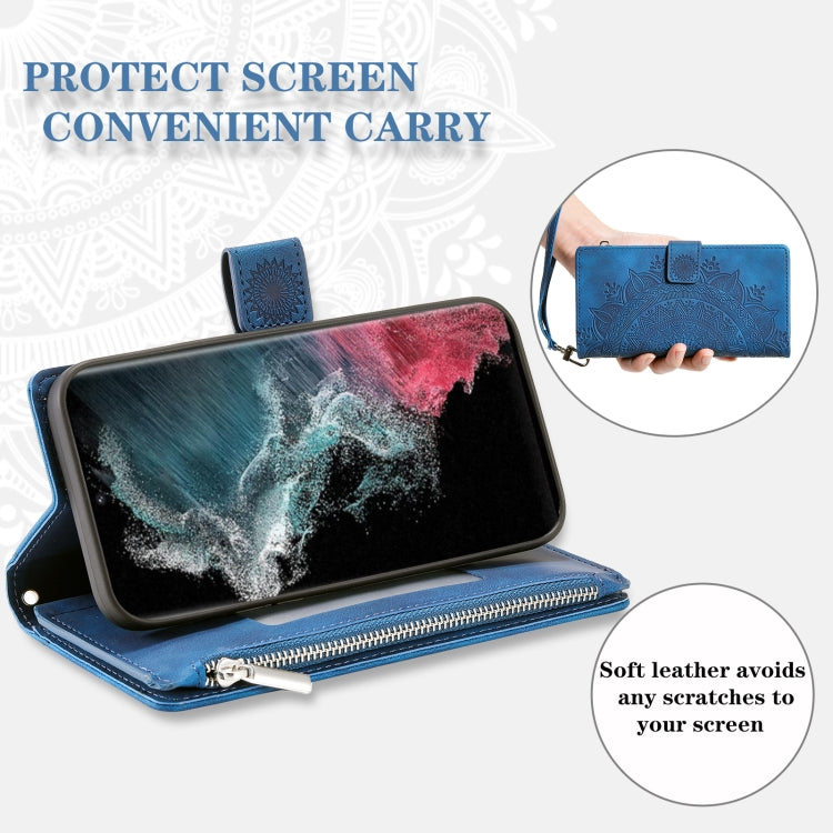 For Samsung Galaxy S25 Ultra 5G Multi-Card Totem Zipper Leather Phone Case(Blue) - Galaxy S25 Ultra 5G Cases by buy2fix | Online Shopping UK | buy2fix