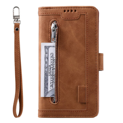 For Samsung Galaxy S25 Ultra 5G Nine Card Zipper Bag Leather Phone Case with Lanyard(Brown) - Galaxy S25 Ultra 5G Cases by buy2fix | Online Shopping UK | buy2fix