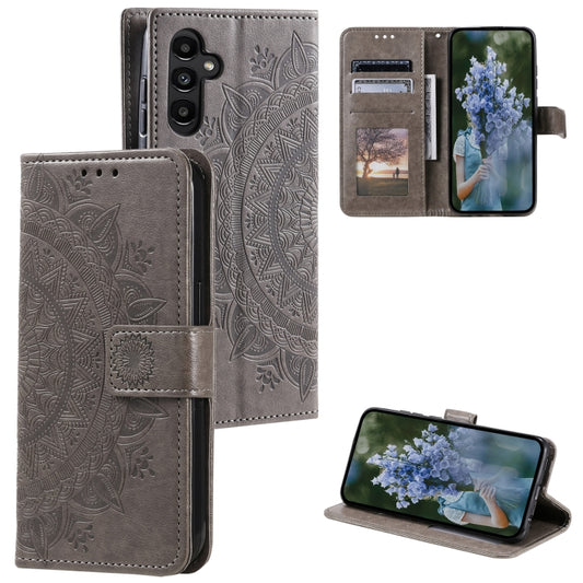 For Samsung Galaxy S25+ 5G Totem Flower Embossed Leather Phone Case(Grey) - Galaxy S25+ 5G Cases by buy2fix | Online Shopping UK | buy2fix