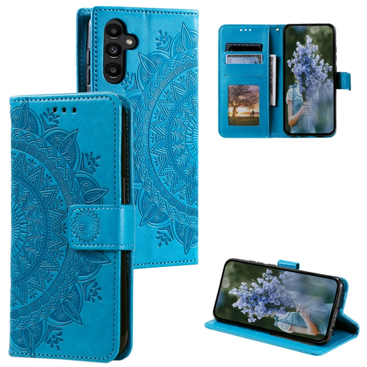 For Samsung Galaxy S25+ 5G Totem Flower Embossed Leather Phone Case(Blue) - Galaxy S25+ 5G Cases by buy2fix | Online Shopping UK | buy2fix