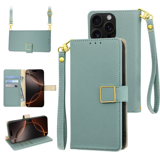 For iPhone 16 Pro Crossbody Litchi Texture Square Buckle Leather Phone Case(Blue) - iPhone 16 Pro Cases by buy2fix | Online Shopping UK | buy2fix