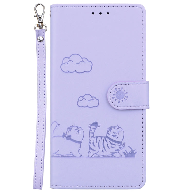 For iPhone SE 2024 Cute Cats RFID Leather Phone Case(Purple) - More iPhone Cases by buy2fix | Online Shopping UK | buy2fix