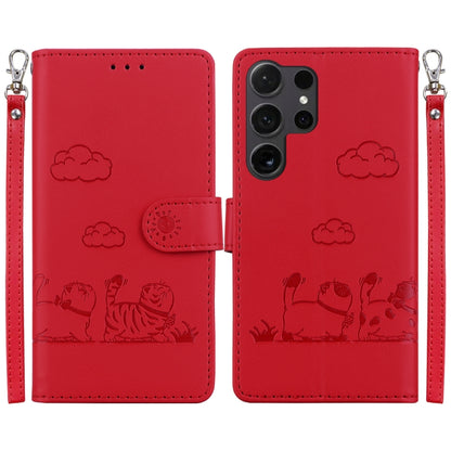 For Samsung Galaxy S25 Ultra 5G Cute Cats RFID Leather Phone Case(Red) - Galaxy S25 Ultra 5G Cases by buy2fix | Online Shopping UK | buy2fix