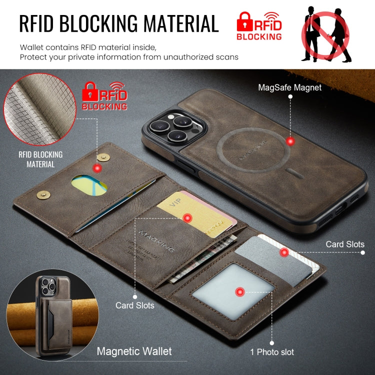 For iPhone 12 Pro Max DG.MING MAGKING-K2 Series MagSafe RFID Card Bag Detachable Phone Case(Coffee) - iPhone 12 Pro Max Cases by DG.MING | Online Shopping UK | buy2fix