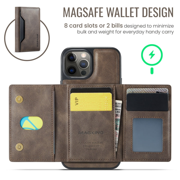 For iPhone 12 Pro Max DG.MING MAGKING-K2 Series MagSafe RFID Card Bag Detachable Phone Case(Coffee) - iPhone 12 Pro Max Cases by DG.MING | Online Shopping UK | buy2fix