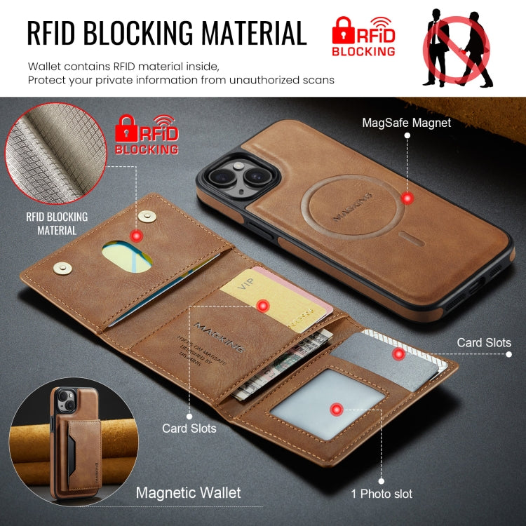 For iPhone 13 DG.MING MAGKING-K2 Series MagSafe RFID Card Bag Detachable Phone Case(Brown) - iPhone 13 Cases by DG.MING | Online Shopping UK | buy2fix