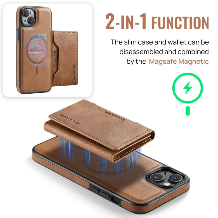 For iPhone 14 Plus DG.MING MAGKING-K2 Series MagSafe RFID Card Bag Detachable Phone Case(Brown) - iPhone 14 Plus Cases by DG.MING | Online Shopping UK | buy2fix