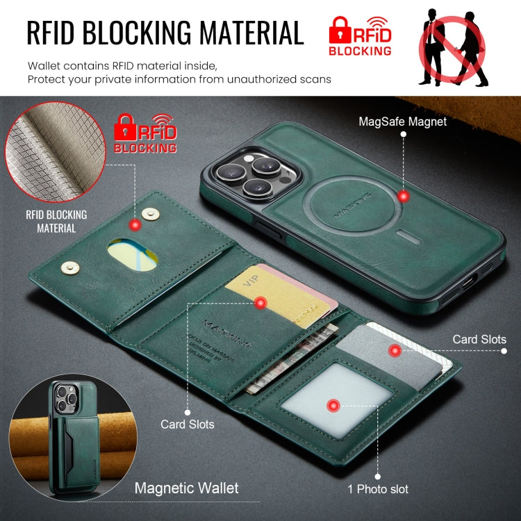 For iPhone 14 Pro Max DG.MING MAGKING-K2 Series MagSafe RFID Card Bag Detachable Phone Case(Green) - iPhone 14 Pro Max Cases by DG.MING | Online Shopping UK | buy2fix