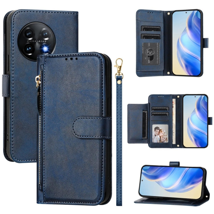 For Oneplus 11 Multi-Card Slots Zipper Wallet Leather Phone Case(Blue) - OnePlus Cases by buy2fix | Online Shopping UK | buy2fix