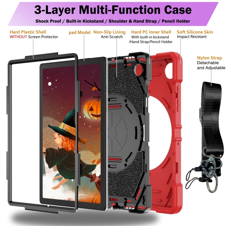 For Samsung Galaxy Tab A8 Bat Hand Grip Turntable Stand Tablet Case(Red Black) - Other Galaxy Tab PC by buy2fix | Online Shopping UK | buy2fix