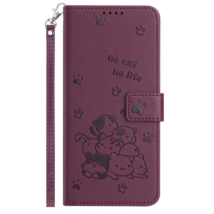 For iPhone 16 Plus Embossed Kitten Phone Leather Case with Lanyard(Wine Red) - iPhone 16 Plus Cases by buy2fix | Online Shopping UK | buy2fix